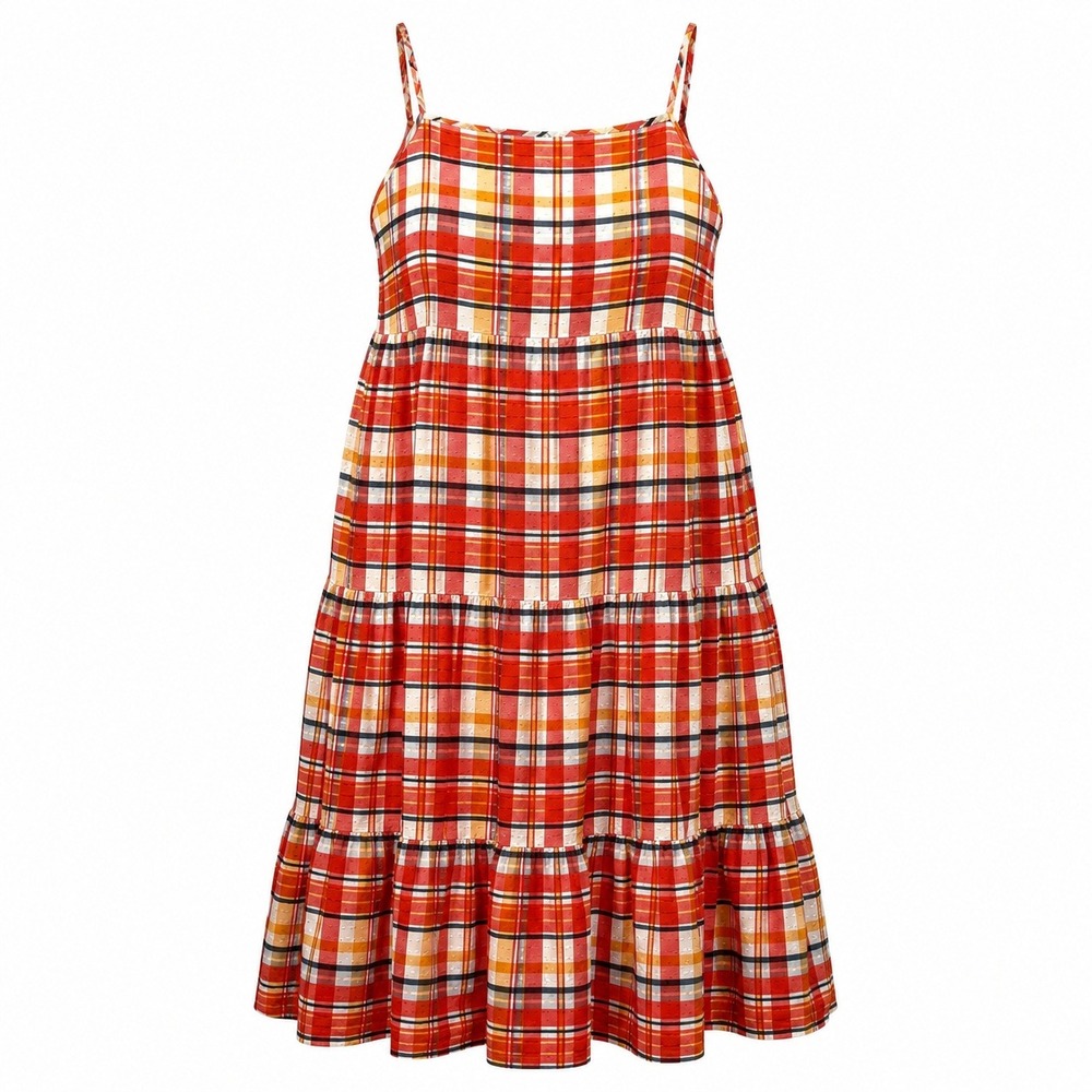 Lee Cottagecore Plaid Tiered Boho‎ Maxi Dress Womens 3X Tomato Girl Countryside